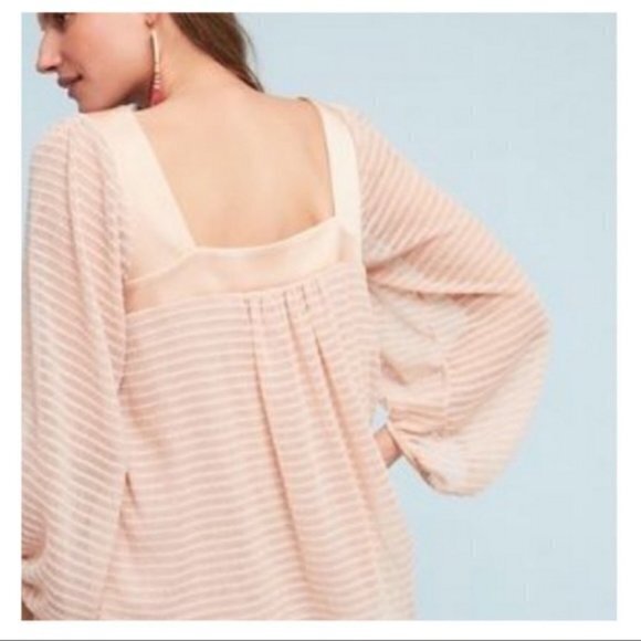 Anthropologie Meadow Rue Allyson Peach Textured Square Neck Blouse Size XS - Picture 2 of 8